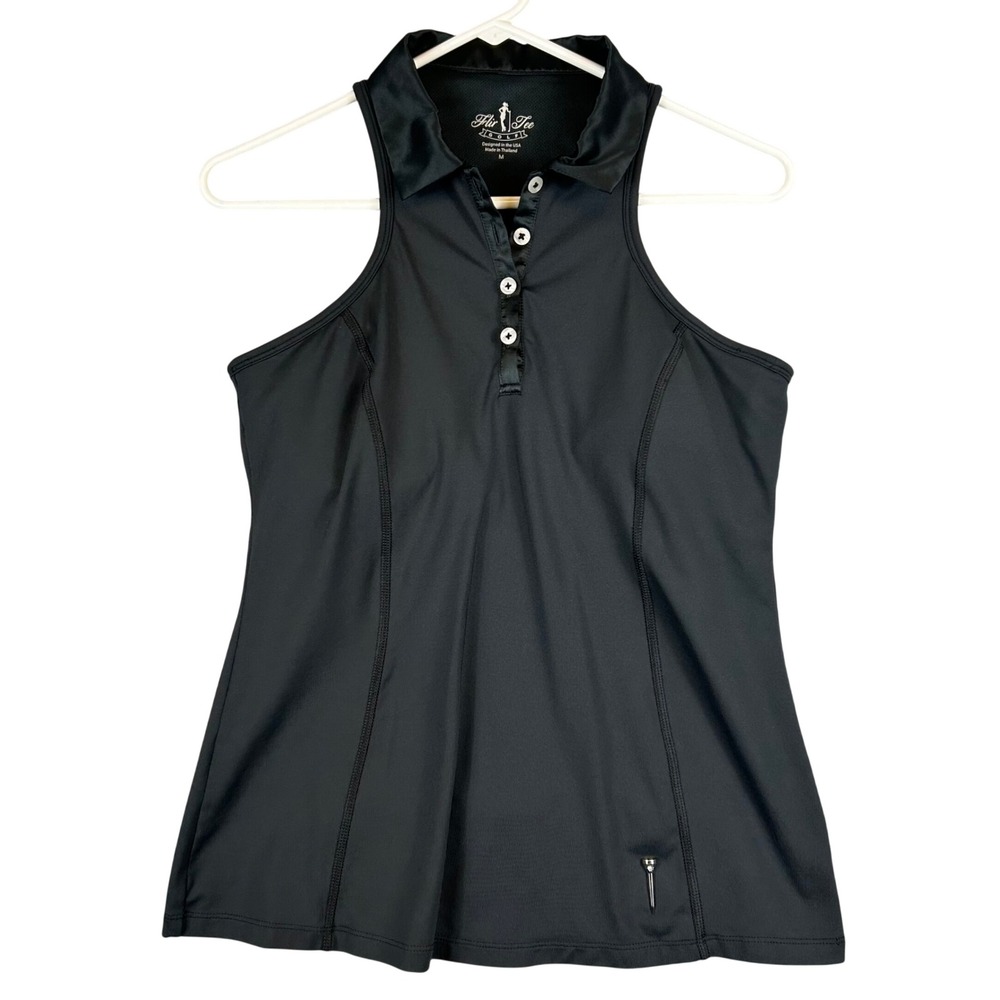 FlirTee Golf Womens Black Sleeveless Polo Halter Top Back Pocket Size M